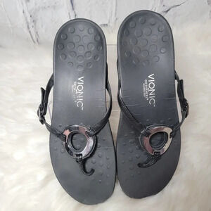 Vionic Karina OrthaHeel Womens Black Flip Flop Thong Sandals Ortho‎ Comfy Casual
